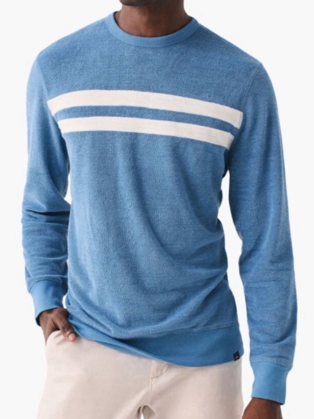 Faherty Blue w White Stripes Cabana Surf Terry Cloth Crewneck Sweatshirt Top S